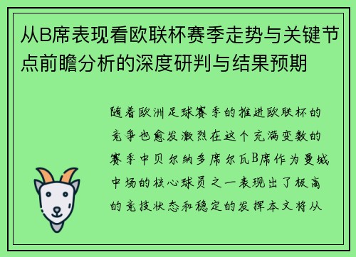 从B席表现看欧联杯赛季走势与关键节点前瞻分析的深度研判与结果预期 从B席表现看欧联杯赛季走势与关键节点前瞻分析的深度研判与结果预期